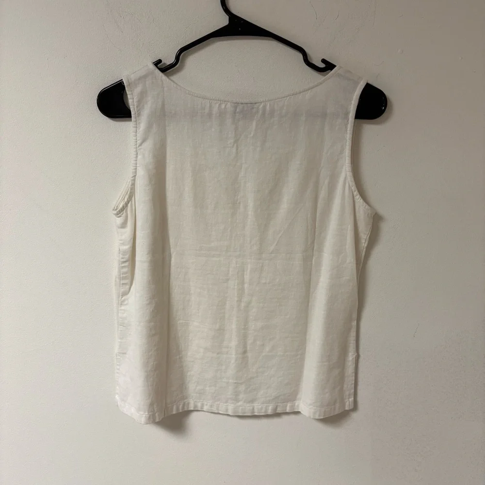 White Embroidered Womens Linen Tank Top Small - Picture 4 of 11